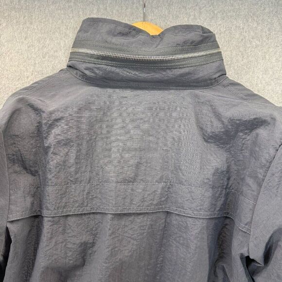 Unbranded Gray Rain Jacket Windbreaker Coat Lagenlook Full Zip Roll Hood Anorak - Picture 12 of 16
